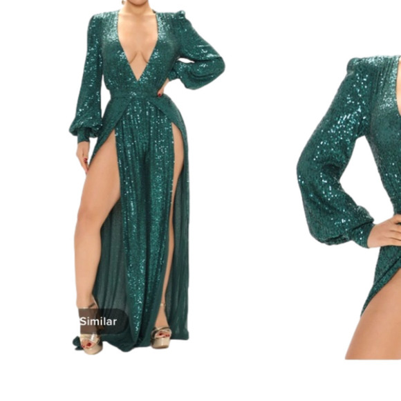 COPY - Sequin jumpsuit high slit , entirely lined.V neck , long sleeves,Highly … - Picture 4 of 8